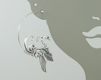 Phoenix Hoop Earrings, Firebird Jewelry, Rising from the Ashes, Renewal, Exotic Bird, Silver Plate or Brass