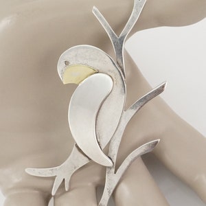 Vintage Taxco Sterling Bird on Branch Brooch, Made in Mexico, Stylized, Hand Made, Bird Jewelry