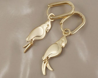 Lucky Brand Cockatiel Earrings with Moving Tails, Parrot Hoop Earrings, Cockatoo, Parrot Lover Gift