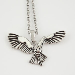 Flying Barn Owl Necklace, Fall Jewelry, Wiccan, Owl Lover Gift, Animal Jewelry
