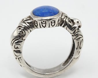 Kabana Sterling and Lapis Eagle and Raven Ring, Size 6, Totem Animals, Haida, Tlingit