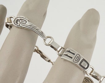 Northwest Coast Heron and Bear Claw Bracelet, Sterling Silver, Very Dainty, Native American, Canada, Totem Jewelry