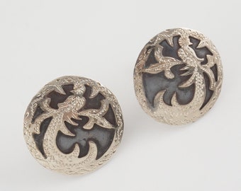 Sterling Quetzal Screw-back Earrings, Vintage, Made in Guatemala, Exotic Bird, Jungle Animal