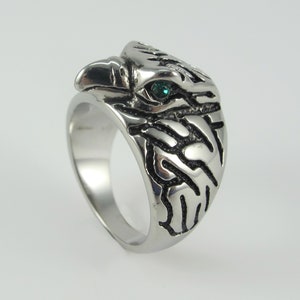 Stainless Steel Eagle Hawk Ring, Size 9, Biker Ring, Rhinestones, Bird of Prey, Statement Ring, Bird Jewelry
