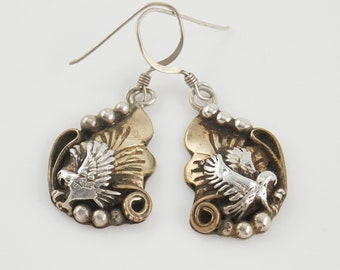 Harry B. Yazzie Eagle Earrings, Sterling with Gold Wash, Native American, National Bird, Spirit Animal