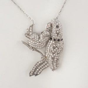 Sterling Parrot and Baby Necklace, Sterling Silver, CZ and Onyx,  Parrot Love Gift, Tropical Bird, Hookbill Lover
