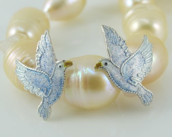 Sterling Cloisonne Dove Post Earrings, Studs, Bird of Peace, Christmas Jewelry, Easter, Enamel