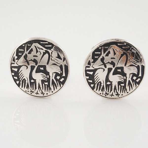 Vintage Germany Heron Crane Clip-on Earrings, Made of Aluminum, Eloxal, Tropical Birds, Animal Jewelry