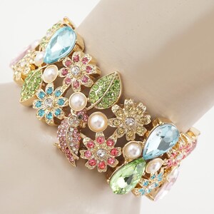 Monet Cockatoo Parrot Rhinestone Cuff Bracelet, Stretches, Christmas Jewelry, Bird Lover Gift