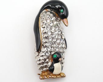 Pinguïn met babybroche, strasssteentjes, feestelijke sieraden, kerstvogel, pinguïncadeau