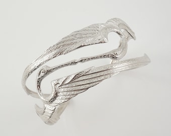 Sterling Silver Kissing Heron Cuff Bracelet, Two Cranes, Best Friends, Victorian Style, Bird Lover Gift, Good Luck
