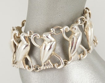 Cockatoo Cockatiel Vintage Sterling Link Bracelet, Parrot Cuff, Made in Mexico,  Bird Jewelry, Tropical