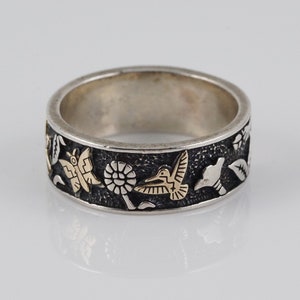 Anello RMT Relios, in argento sterling e oro 14 carati, misura 7, Roderick Tenorio, Carolyn Pollack, colibrì, farfalla