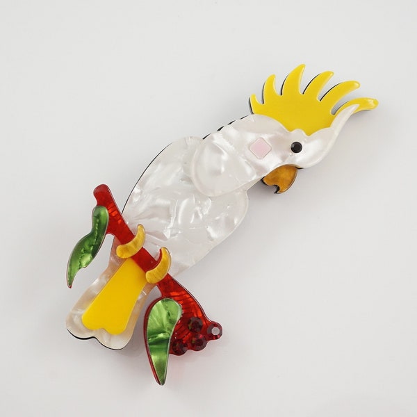 Sulphur-crested Cockatoo Brooch, Parrot Pin, Made of Acrylic, Tropical Bird Jewelry, Cockatiel Lover Gift