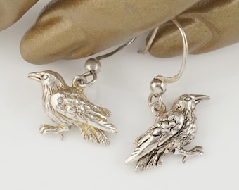 Peter Stone Sterling Raven Earrings, Crow Dangles, Bird Jewelry, Blackbird, Corvid Lover Gift, Wiccan