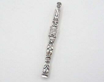 Sterling Totem Bar Pin with Owl and Transformation Figures, Pacific Northwest, Tlingit
