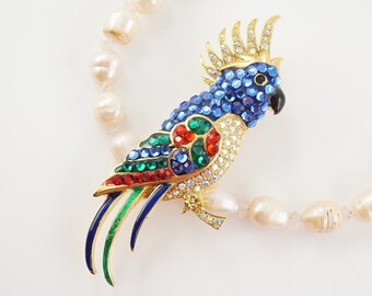 Vintage Suzanne Bjontegard Cockatoo Brooch, Uncommon Version, Large Size, Parrot Lover Gift, Cockatiel Pin