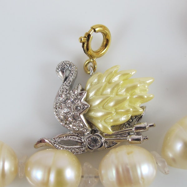 Vintage Nolan Miller Swan Charm, Faux Pearl Tail, Designer, Glamour Collection, Animal Jewelry