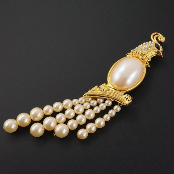 Edgar Berebi Cockatoo or Quail Brooch, Limited Edition, Faux Pearl Tail, Rhinestones, Mother's Day