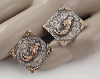 900 Silver and Gold Quetzal Cuff Links, Made in Guatemala, Vintage, South American Bird, Animal Jewelry