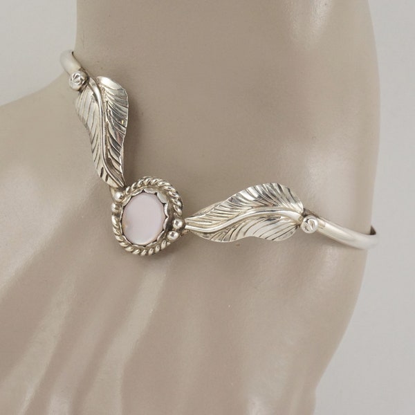 Bracelet fin plume navajo en nacre rose, bijoux du sud-ouest, amérindien, vieux gage