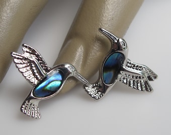 Abalone Shell Hummingbird Stud Earrings, Spring Bird, Bird Jewelry, Animal Earrings
