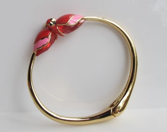 Kate Spade Parrot Clamper Bracelet, Parrot Jewelry, Pink and Red, Designer Jewelry, Animal Bracelet