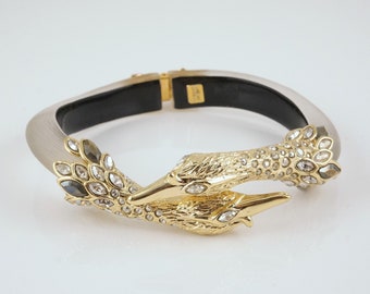 Alexis Bittar Double Swan Bangle Bracelet, Crystals, Haute Couture, Designer,  Lucite, Swan Lover Gift