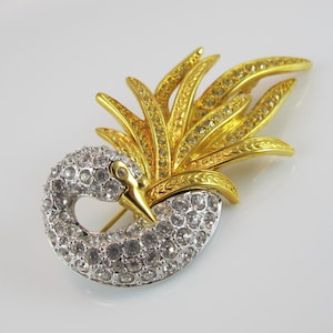 Vintage Nolan Miller Swan Brooch, Glamour Collection, Designer, Rhinestones, Animal Jewelry