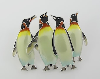 Bamboo Jewelry THREE KINGS PENGUIN Pin STERLING Silver Cloisonne Brooch Jewelry