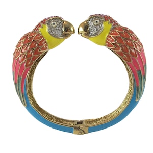 Vintage Juicy Couture Parrot Bracelet, Clamper, Bangle, Rainbow Colors, Tropical Bird Jewelry, Animal Bracelet