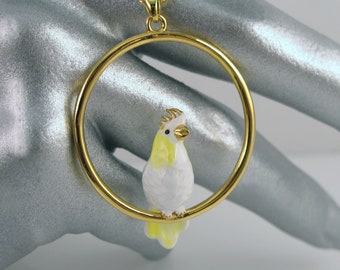 Cockatoo in Ring Necklace, Cockatiel Jewelry, Parrot Lover, Bill Skinner, Tropical Bird, Cruise Accessory