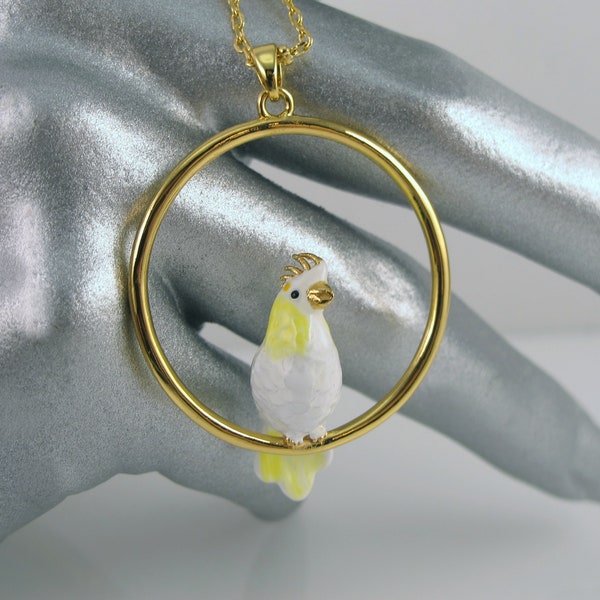 Cockatoo in Ring Necklace, Cockatiel Jewelry, Parrot Lover, Bill Skinner, Tropical Bird, Cruise Accessory