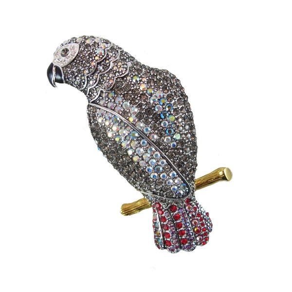 Joan Rivers African Grey Parrot Brooch, Limited Edition, Tropical Bird, Parrot Pin