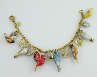 Vintage Danbury Mint Songbird Charm Bracelet, 14 kt. Gold Plated, Garden Bird, Bird Jewelry, Bird Lover Gift, Valentine's Day