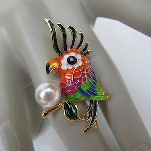 Cute Cockatoo Pin Brooch with Faux Pearl