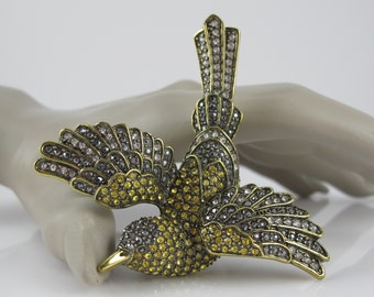 Heidi Daus Goldfinch Brooch,  Songbird Pin, Bird Jewelry, Designer, Flying Bird, Rhinestone Animal Pin, State Bird