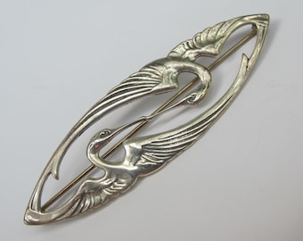 Sterling Silver Kissing Herons Pin Brooch, Two Cranes, Great Falls Metalworks