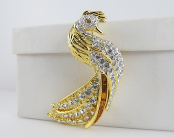 Nolan Miller Bird of Paradise Brooch, Rhinestones, Designer, Tropical Bird, Dynasty TV Show