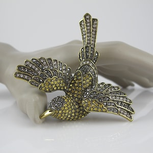 Heidi Daus Goldfinch Brooch,  Songbird Pin, Bird Jewelry, Designer, Flying Bird, Rhinestone Animal Pin, State Bird