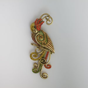 Vintage Sweet Romance Cockatoo Parrot Pin, Tropical Bird Brooch, Animal Jewelry, Rhinestone Cockatiel
