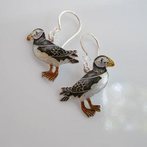 Sterling Cloisonne Puffin Earrings