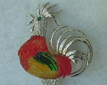 Vintage Rooster Pin, Colorful Chicken Brooch, Barnyard Animal, Farm