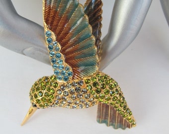 Broche Joan Rivers, kolibrie, schaars, Oostenrijkse kristallen, cadeau vogelliefhebber, dierensieraden