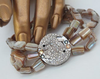 Double Bird Shell Stretch Bracelet with Rhinestones, Two Birds, Best Friends, Tropical, Beach