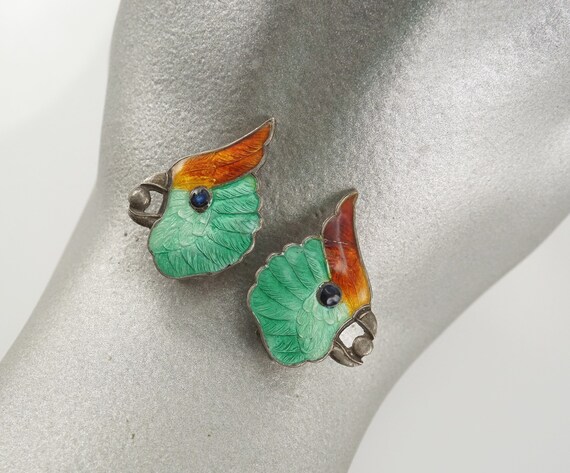 Sterling and Enamel Art Deco Cockatoo Clip-On Ear… - image 8