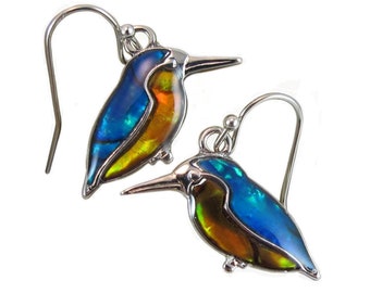 Abalone Shell Kingfisher Dangle Earrings, Bird Jewelry, Tropical, Animal Earrings, Florida Vacation