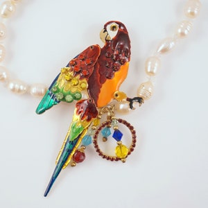 Lunch at the Ritz Macaw Parrot Pin and Pendant Combo, Statement Jewelry, Tropical Bird, Caribbean Vacation