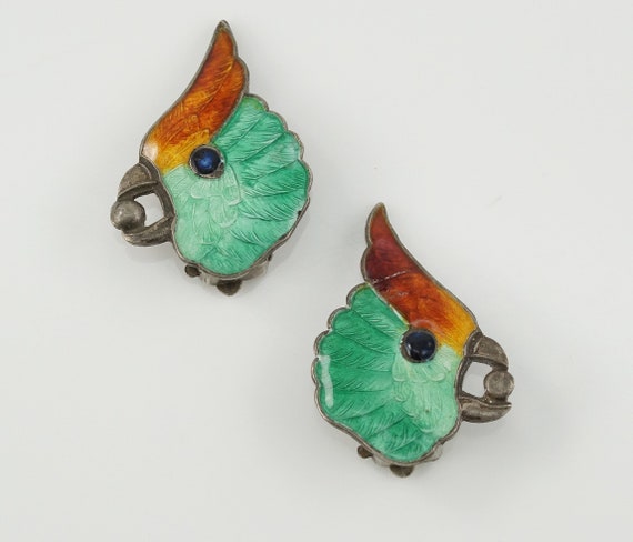 Sterling and Enamel Art Deco Cockatoo Clip-On Ear… - image 9
