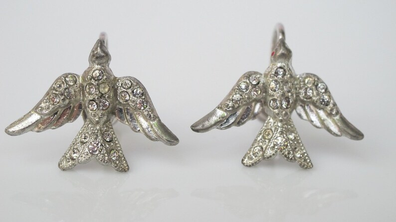 Vintage Bird in Flight Rhinestone Earrings